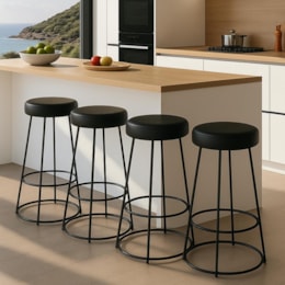 Kit 4 Banquetas Roma 70cm Couríssimo Preto - Salaone Kit 4 Banquetas Roma 70cm Couríssimo Preto - Salaone