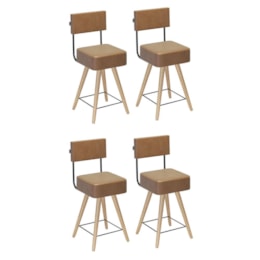 Kit 4 Cadeiras Barcelona 73cm Couríssimo Amarula - Salaone Kit 4 Cadeiras Barcelona 73cm Couríssimo Amarula - Salaone