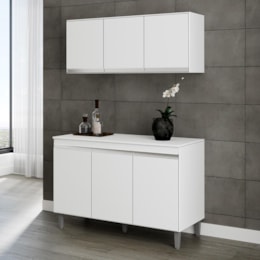 Kit Cozinha Balcão Manu 120cm com Tampo MDP e Aéreo Andréia Branco - AJL Móveis Kit Cozinha Balcão Manu 120cm com Tampo MDP e Aéreo Andréia Branco - AJL Móveis