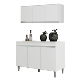 Kit Cozinha Balcão Manu 120cm com Tampo MDP e Aéreo Andréia Branco - AJL Móveis Kit Cozinha Balcão Manu 120cm com Tampo MDP e Aéreo Andréia Branco - AJL Móveis