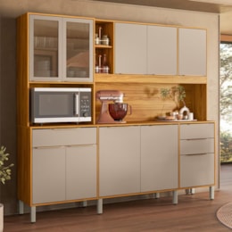 Kit Cozinha Compacta 10 Portas 3 Gavetas Pleno Cinamon/Nude Prime TX - Demóbile