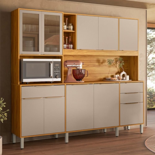 Kit Cozinha Compacta 10 Portas 3 Gavetas Pleno Cinamon/Nude Prime TX - Demóbile
