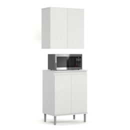 Kit de Cozinha 2 Peças com Balcão Micro-ondas e Armário Aéreo 2 Portas Branco – EJ Móveis