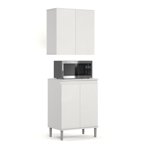 Kit de Cozinha 2 Peças com Balcão Micro-ondas e Armário Aéreo 2 Portas Branco – EJ Móveis