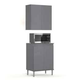Kit de Cozinha 2 Peças com Balcão Micro-ondas e Armário Aéreo 2 Portas Cinza – EJ Móveis