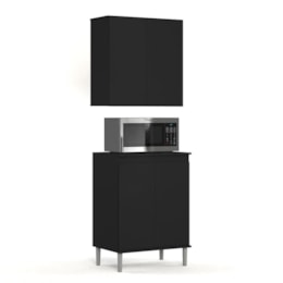 Kit de Cozinha 2 Peças com Balcão Micro-ondas e Armário Aéreo 2 Portas Preto – EJ Móveis