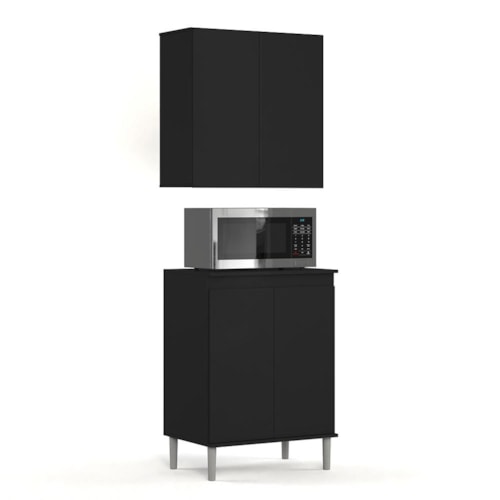 Kit de Cozinha 2 Peças com Balcão Micro-ondas e Armário Aéreo 2 Portas Preto – EJ Móveis