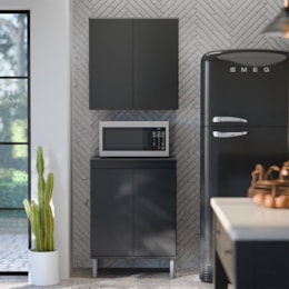 Kit de Cozinha 2 Peças com Balcão Micro-ondas e Armário Aéreo 2 Portas Preto – EJ Móveis