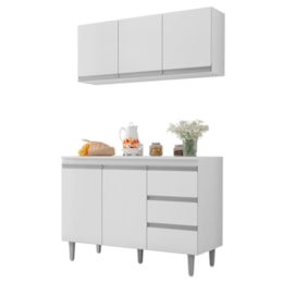 Kit de Cozinha Andréia Balcão 120cm Branco com Tampo MDP e Aéreo - AJL Móveis Kit de Cozinha Andréia Balcão 120cm Branco com Tampo MDP e Aéreo - AJL Móveis