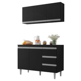 Kit de Cozinha Andréia Balcão 120cm Preto com Tampo MDP e Aéreo - AJL Móveis Kit de Cozinha Andréia Balcão 120cm Preto com Tampo MDP e Aéreo - AJL Móveis