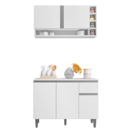 Kit de Cozinha Vanessa Balcão com Tampo MDP e Aéreo Branco - AJL Móveis Kit de Cozinha Vanessa Balcão com Tampo MDP e Aéreo Branco - AJL Móveis