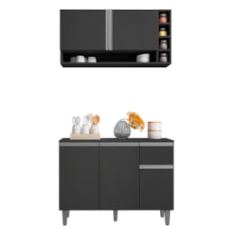 Kit de Cozinha Vanessa Balcão com Tampo MDP e Aéreo Cinza - AJL Móveis Kit de Cozinha Vanessa Balcão com Tampo MDP e Aéreo Cinza - AJL Móveis