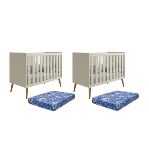 Kit Gêmeos Berço Americano Isis Areia com Colchões Baby Physical - Reller Móveis