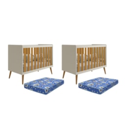 Kit Gêmeos Berço Americano Isis Areia/Savana com Colchões Baby Physical - Reller Móveis