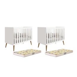 Kit Gêmeos Berço Americano Isis Branco com Colchões Supreme - Reller Móveis