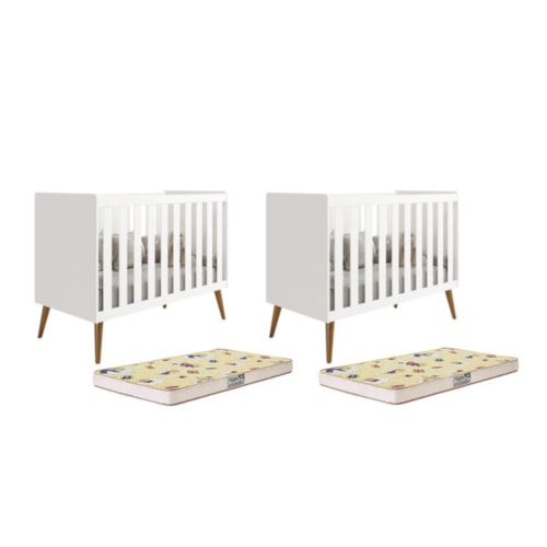 Kit Gêmeos Berço Americano Isis Branco com Colchões Supreme - Reller Móveis