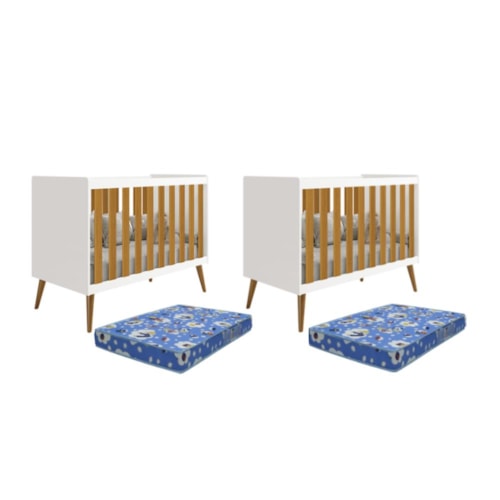 Kit Gêmeos Berço Americano Isis Branco/Savana com Colchões Baby Physical - Reller Móveis