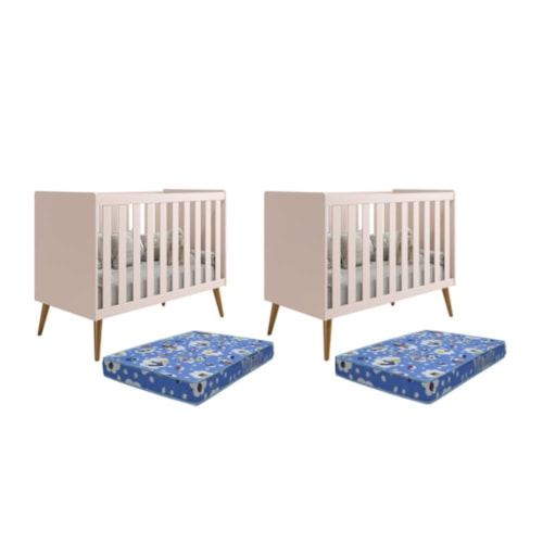 Kit Gêmeos Berço Americano Isis Rosa com Colchões Baby Physical - Reller Móveis