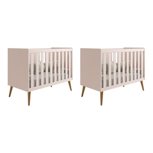 Kit Gêmeos Berço Americano Isis Rosa - Reller Móveis