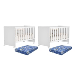 Kit Gêmeos Berço Americano Tico Branco Brilho com Colchões Baby Physical - Reller Móveis