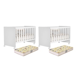 Kit Gêmeos Berço Americano Tico Branco Brilho com Colchões Supreme - Reller Móveis