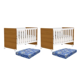 Kit Gêmeos Berço Americano Tico Branco/Savana com Colchões Baby Physical - Reller Móveis 