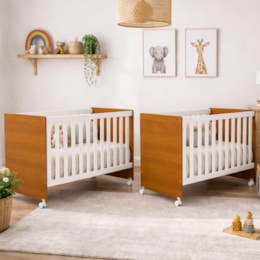 Kit Gêmeos Berço Americano Tico Branco/Savana com Colchões Supreme - Reller Móveis