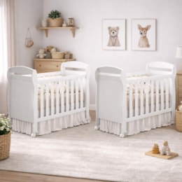 Kit Gêmeos Berço Mini Cama Danny Branco Brilho com Colchões Supreme - Reller Móveis