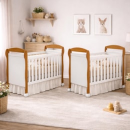 Kit Gêmeos Berço Mini Cama Danny Branco/Savana com Colchões Baby Physical - Reller Móveis