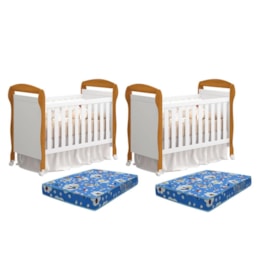 Kit Gêmeos Berço Mini Cama Danny Branco/Savana com Colchões Baby Physical - Reller Móveis