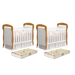 Kit Gêmeos Berço Mini Cama Danny Branco/Savana com Colchões Supreme - Reller Móveis