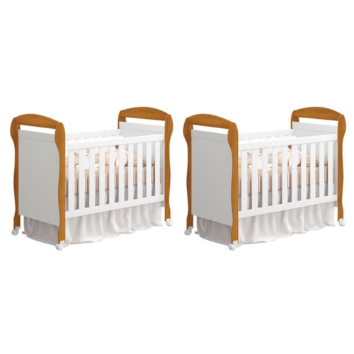 Kit Gêmeos Berço Mini Cama Danny Branco/Savana - Reller Móveis