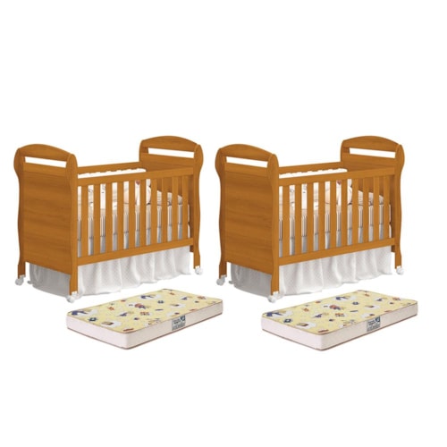 Kit Gêmeos Berço Mini Cama Danny Savana com Colchões Supreme - Reller Móveis