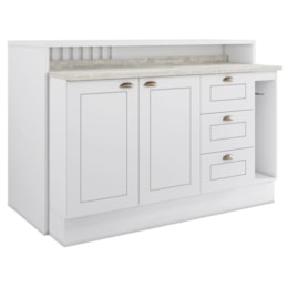 Kit Ilha Gourmet com Balcão 120cm e Porta Toalha Americana Branco - Móveis Henn