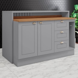 Kit Ilha Gourmet com Balcão 120cm e Porta Toalha Americana Cinza - Móveis Henn