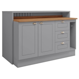 Kit Ilha Gourmet com Balcão 120cm e Porta Toalha Americana Cinza - Móveis Henn