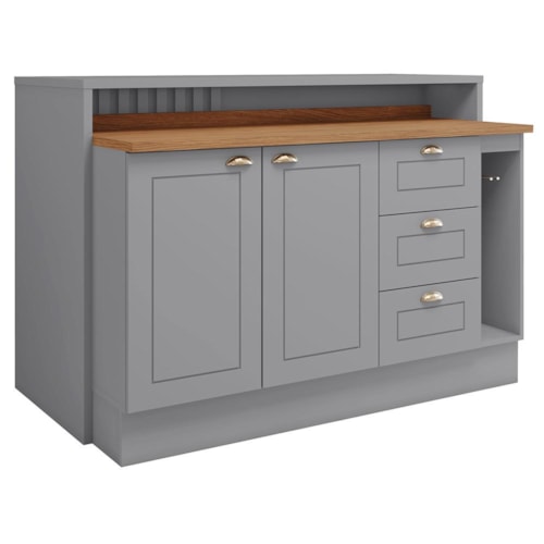 Kit Ilha Gourmet com Balcão 120cm e Porta Toalha Americana Cinza - Móveis Henn
