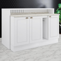 Kit Ilha Gourmet com Balcões 80cm, 40cm e Porta Toalha Americana Branco - Móveis Henn