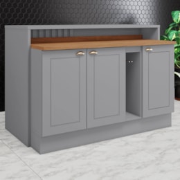Kit Ilha Gourmet com Balcões 80cm, 40cm e Porta Toalha Americana Cinza - Móveis Henn