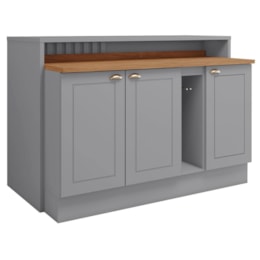 Kit Ilha Gourmet com Balcões 80cm, 40cm e Porta Toalha Americana Cinza - Móveis Henn