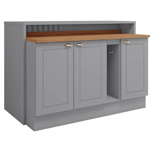 Kit Ilha Gourmet com Balcões 80cm, 40cm e Porta Toalha Americana Cinza - Móveis Henn
