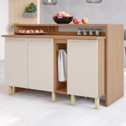 Kit Ilha Gourmet com Balcões 80cm, 40cm e Porta Toalha Requinte Nature/Areia - Móveis Henn
