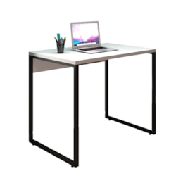Kit Mesa 90 com Aparador 120 e Estante 5 Prateleiras Office Industrial Branco - Pr Móveis