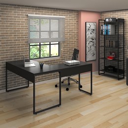 Kit Mesa em L com 2 Estantes Office Industrial e Cadeira Studio Ind Preto - PR Móveis