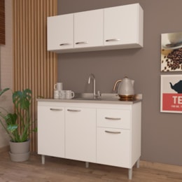 Kit Pop 120cm com Armário Aéreo e Balcão Branco sem Tampo - Indékes