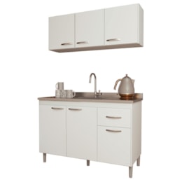Kit Pop 120cm com Armário Aéreo e Balcão Branco sem Tampo - Indékes