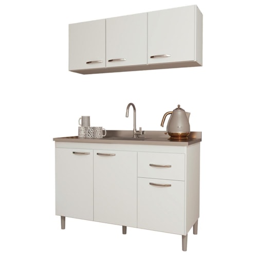 Kit Pop 120cm com Armário Aéreo e Balcão Branco sem Tampo - Indékes