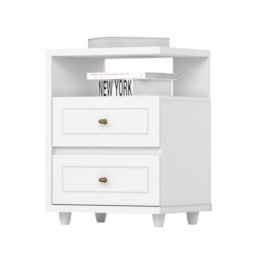 Mesa de Cabeceira Americano 2 Gavetas Branco - Móveis Henn