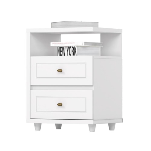 Mesa de Cabeceira Americano 2 Gavetas Branco - Móveis Henn