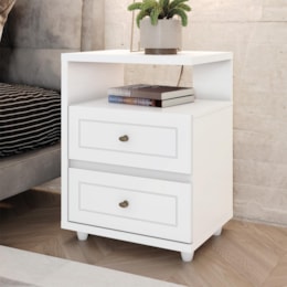 Mesa de Cabeceira Americano 2 Gavetas Branco - Móveis Henn